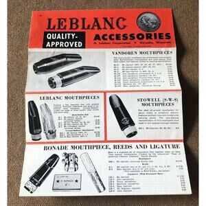 Vintage 1952 Leblanc Clarinet Accessories Product Brochure Music Reeds Kenosha